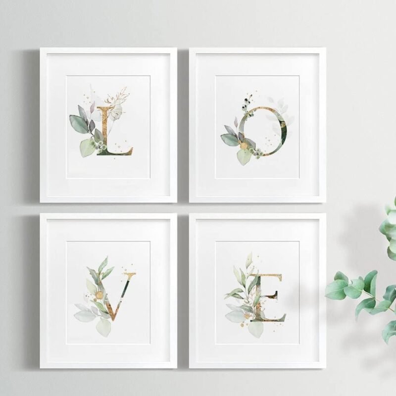 Love Botanical Simple Life Green Leaf Painting Bathroom Wall Decor Art Print Set of 4(8”X10”), Boho Leaf Eucalyptus Wall Décor, Watercolor Modern Bohemia Botanical Floral Leaves Kitchen Plant - Image 5