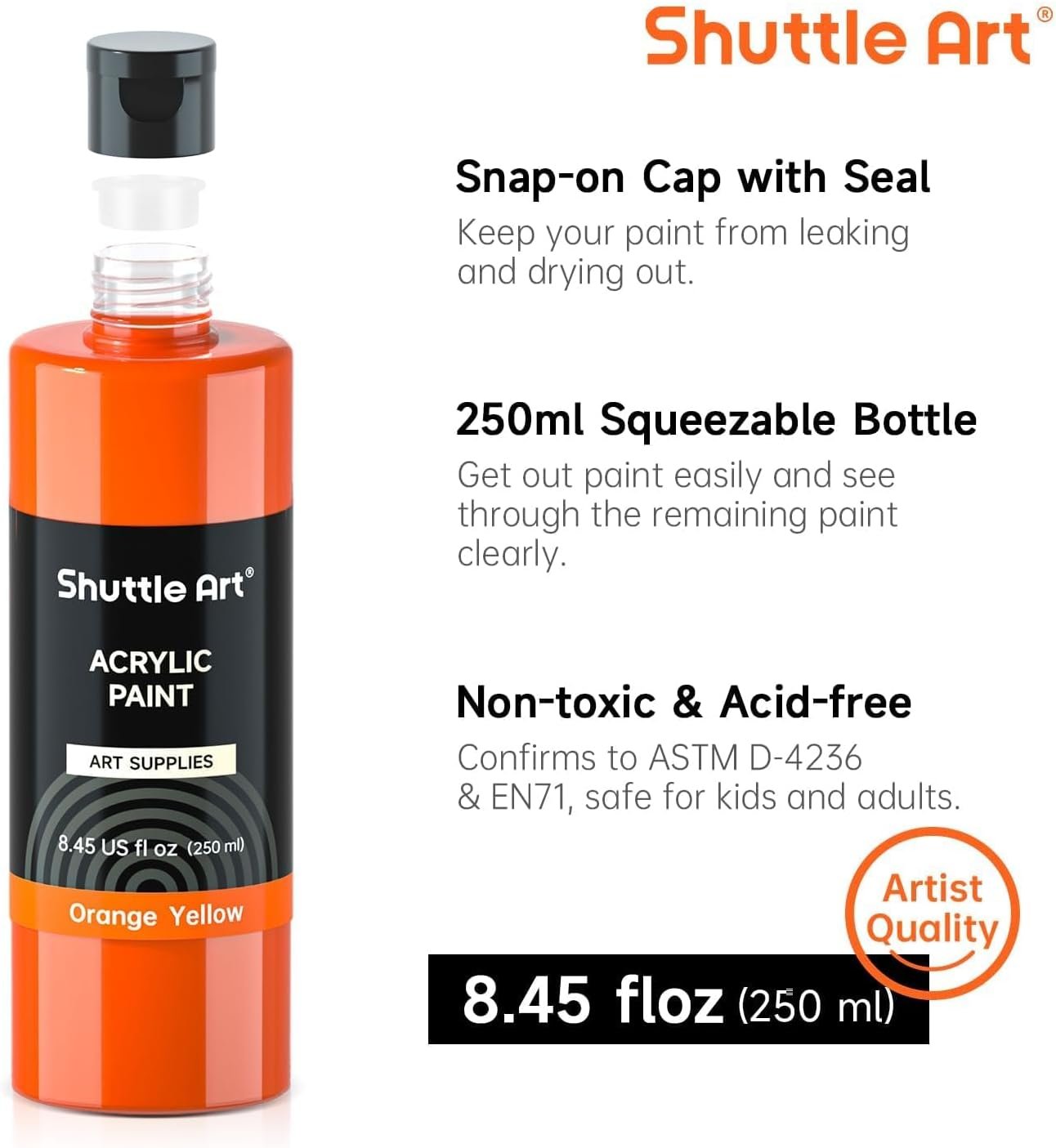 Shuttle Art 18 Colors Acrylic Paint Bottle Set (250ml/8.45oz), Rich Pigmented Bulk Painting Supplies for Artists, Beginners and Kids on Rocks Crafts Canvas Wood Ceramic - Image 3