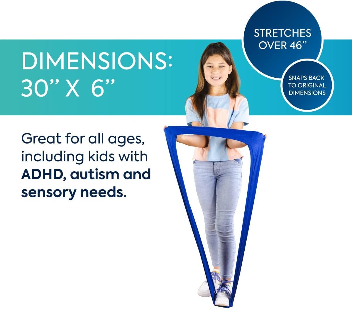 BouncyBand Stretch Band Focus Tool – 30” Resistance Band for Kids Stretches to Over 46” – Silent Sensory Tool Awakens Imagination, Develops Balance, and Strengthens Muscles - Image 2