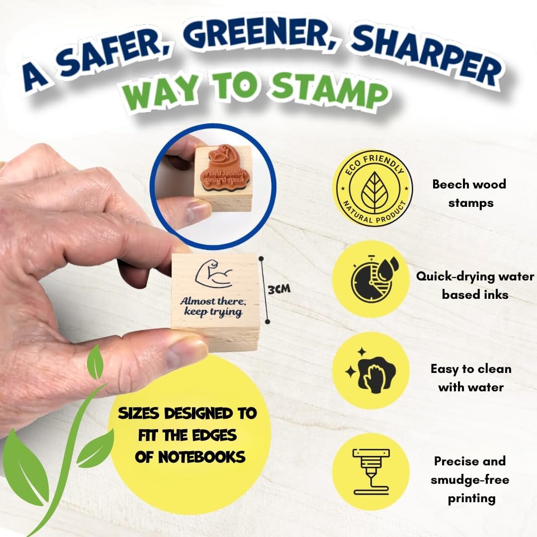 Teacher Stamp Set – 15 Durable & Motivational Wooden Teacher Stamps for Classroom Grading, 6 Ink Pads, Reward Stickers–Cute Elementary Teacher Must Haves, Teacher stationery, Back to School Essentials - Image 6