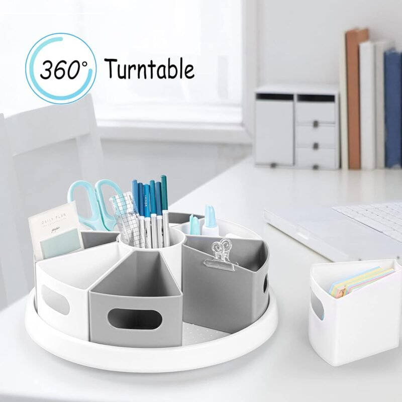 MeCids 360 Rotating Storage Organizer Desk Organizers Pen Holder– 12” Lazy Susan Style Caddy with Removable Bins, for Home Office Supplies, Art Supplies, Make-up & Kitchen Use, with Card & Gift Box - Image 3