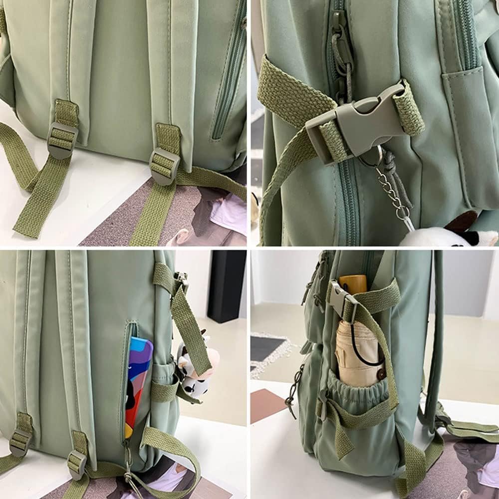 Cute Backpack with Cute Pin Accessories Plush Pendant for School Bag Student Girl Backpack Super-Capacity Waterproof Travel Backpack(Green-2) - Image 3