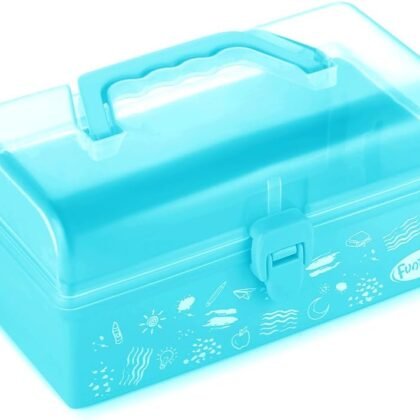 Funtopia Plastic School Supply Box, Art and Craft Storage Box, Tool Box for Kids, Children, Storage Container and Case with Latch and Handle, Perfect for Craft Items, Toys, Stationery and More - Blue