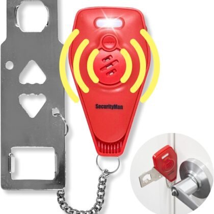 Securityman Portable Door Lock with Alarm | Hotel Door Locks for Travelers Security | Loud 130dB Door Security Device for Hotel Room, Apartment Home, & Travel Safety Inside for Women Children - Red