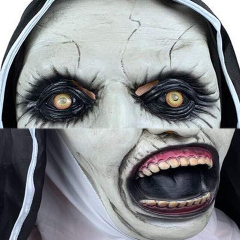 Utaomld Nun Scary Mask with Cross Charms Headscarf Costume Horror Nun Full Head Mask Adult Man Women Creepy Horror Costumes Halloween Party Props - Image 4
