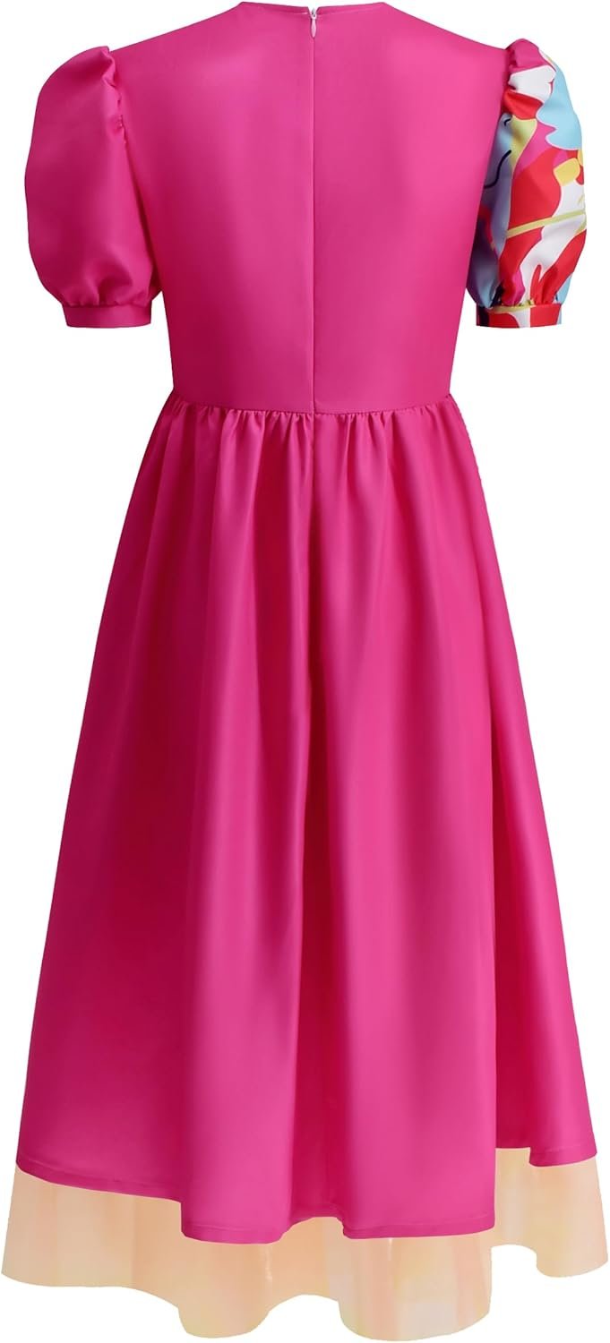 Women Weird Doll Costume Dress with Socks Pink Puff Short Sleeve Printed Dresses for Halloween - Image 4