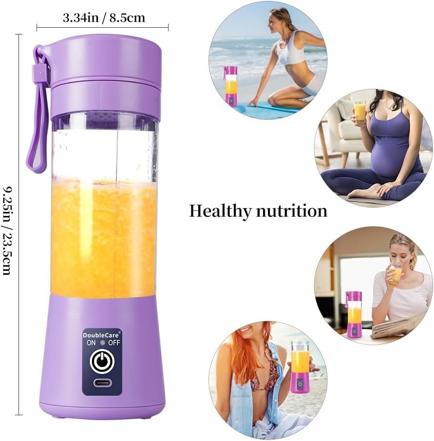 Portable Blender Cup,Electric USB Juicer Blender,Mini Blender Portable Blender For Shakes and Smoothies, juice,380ml, Six Blades Great for Mixing,light purple - Image 3