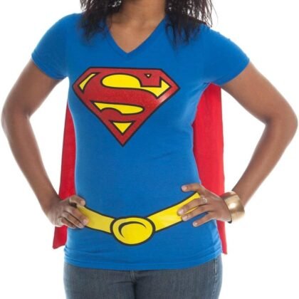 DC Comics Supergirl Glitter Logo Juniors Costume Cosplay Cape T-Shirt - Superman