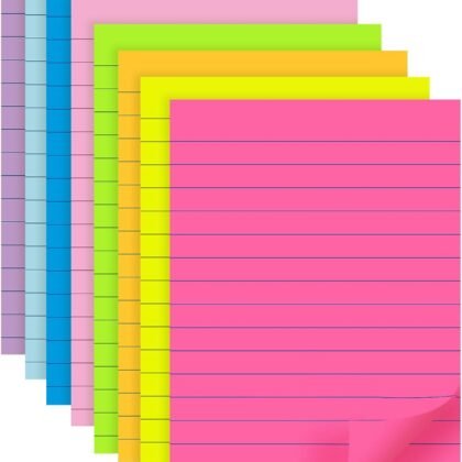 (8 Pads) Lined Sticky Notes 4x6 in Post, 8 Colors Self Sticky Notes Pad Its, Bright Post Stickies Colorful Big Rectangular Sticky Notes for Office, Home, School, Meeting, 40 Sheets/pad