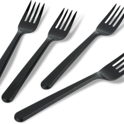 PlasticPro 50 Pack Heavy Weight Plastic Forks Black Disposable Forks Plastic Cutlery Set