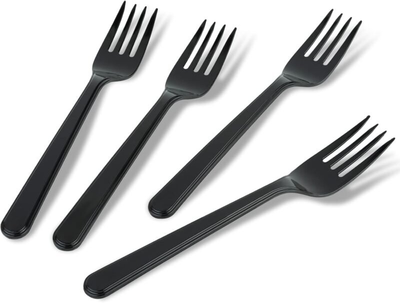 PlasticPro 50 Pack Heavy Weight Plastic Forks Black Disposable Forks Plastic Cutlery Set