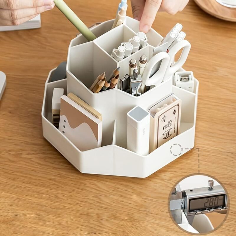 Rotating Art Supply Storage Organizer,Pencil Holder with 9 Compartment, Pen Storage Organizer, for Kids Art Desk, Homeschool Supplies, Home Office Desktop Organizer(White) - Image 7