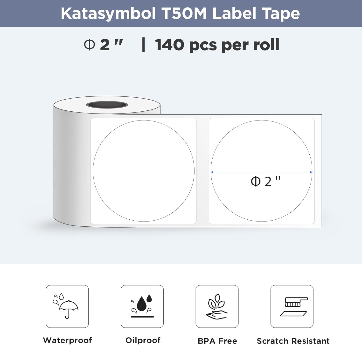 SUPVAN T50M Series Label Maker Tape, Round Size Φ2 140 Labels/Roll Genuine Laminated Thermal Label Tape Refill, Waterproof Oilproof Highly Adhesive Auto Detect Labels, Black on White - Image 2