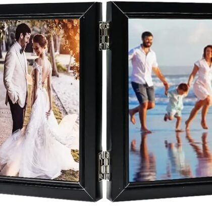 POILKMNI 4 Folding 4x6 Inch Hinged Picture Frame High Definition Natural Wood Picture Frame Rustic Desktop Acrylic Frame Family Photo Collage for Birthday Father's Day Christmas Family Lover Gift