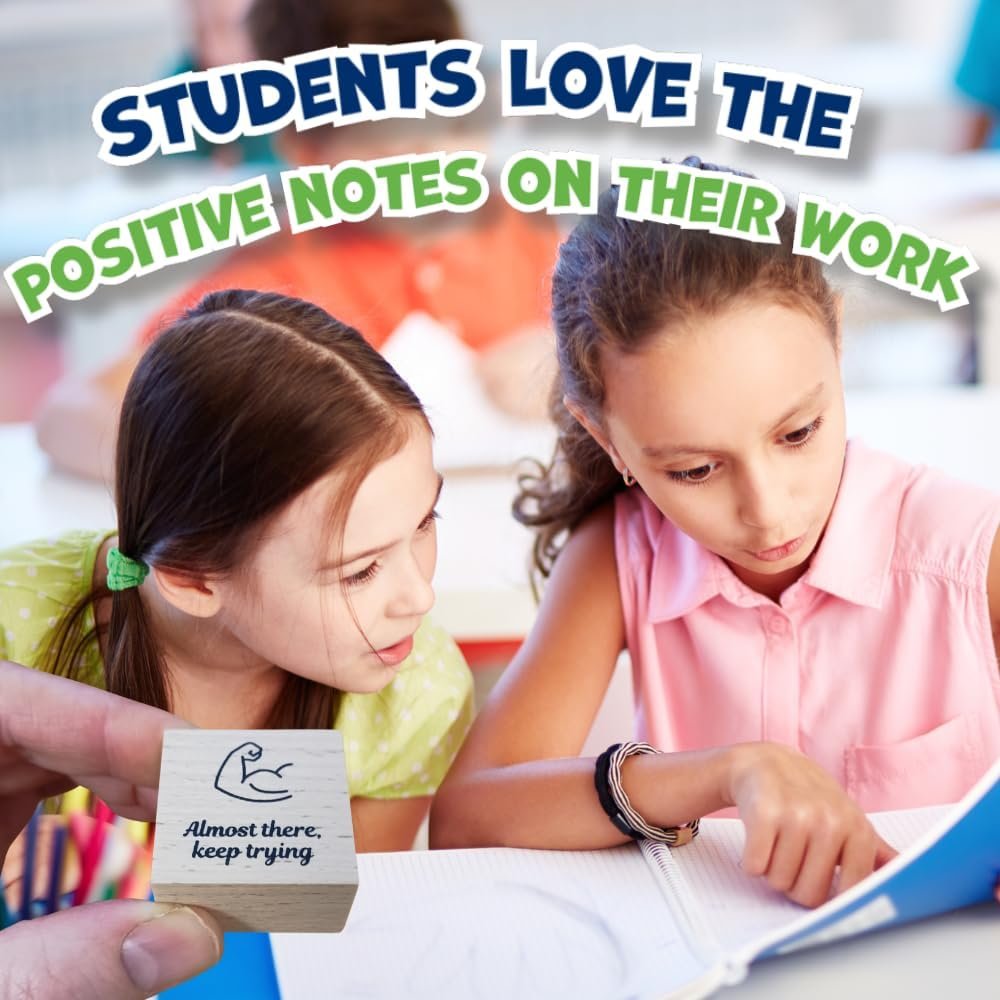 Teacher Stamp Set – 15 Durable & Motivational Wooden Teacher Stamps for Classroom Grading, 6 Ink Pads, Reward Stickers–Cute Elementary Teacher Must Haves, Teacher stationery, Back to School Essentials - Image 4