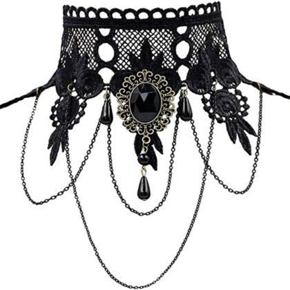 iWenSheng Halloween Costumes Jewelry for Women - Steampunk Black Lace Choker Necklace Gothic Jewelry Accessories, Vampire Choker Necklace Costume for Teen Girls