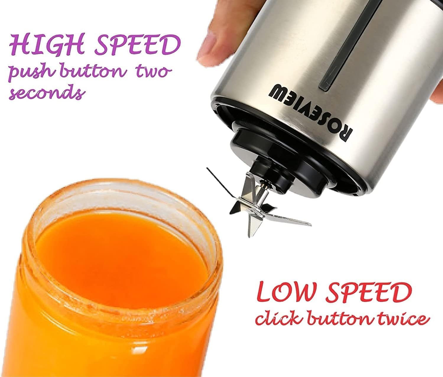 Portable Smoothie blender Glass bottle Mini USB rechargeable 2 battery Handheld Shakes blend Cup USB juicer Cordless (BlackSteel) - Image 4