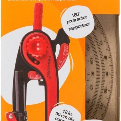 Fiskars Plastic Compass and Protractor Set - Math Geometry Set for Kids 8+ - Back to School Supplies - Includes Pencil - Color May Vary