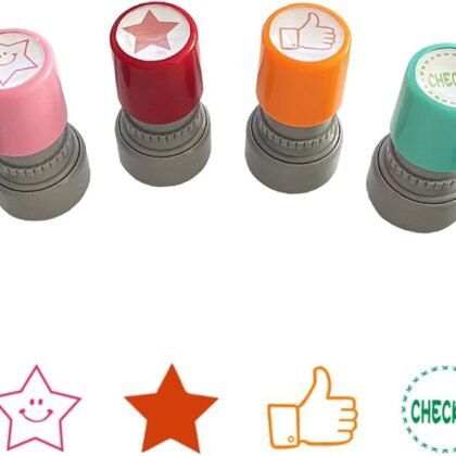 Round Teacher Stamps for Grading Classroom, Set of 6 Color Rubber Teacher Self-Inking Stamp Set for Homework Teacher Supplies-1