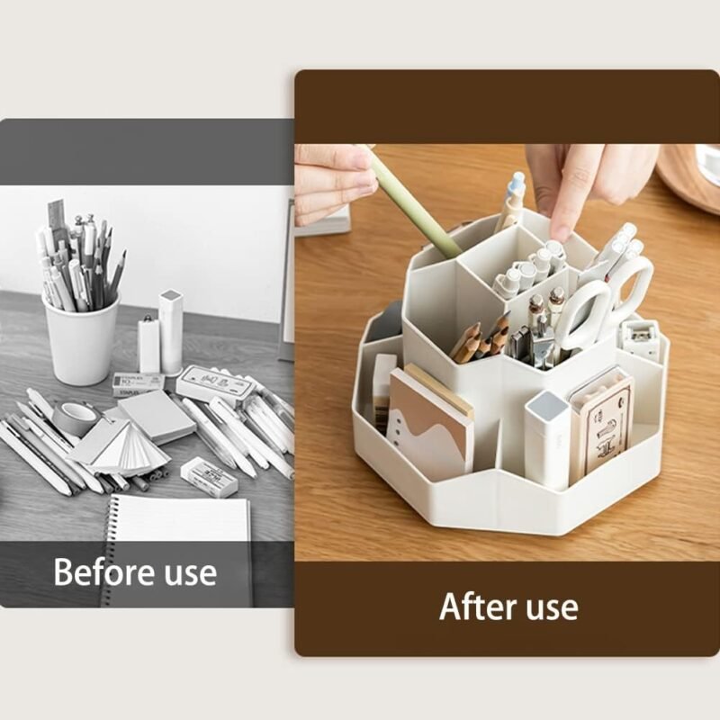 Rotating Art Supply Storage Organizer,Pencil Holder with 9 Compartment, Pen Storage Organizer, for Kids Art Desk, Homeschool Supplies, Home Office Desktop Organizer(White) - Image 4