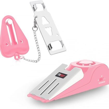 MBBEST Hotel Door Lock & Door Stop Alarm,Dual Protection Security Devices Pocket Door Stopper Self Defensey Tools for Hotel Travel Home Apartment House, Pink/Pink