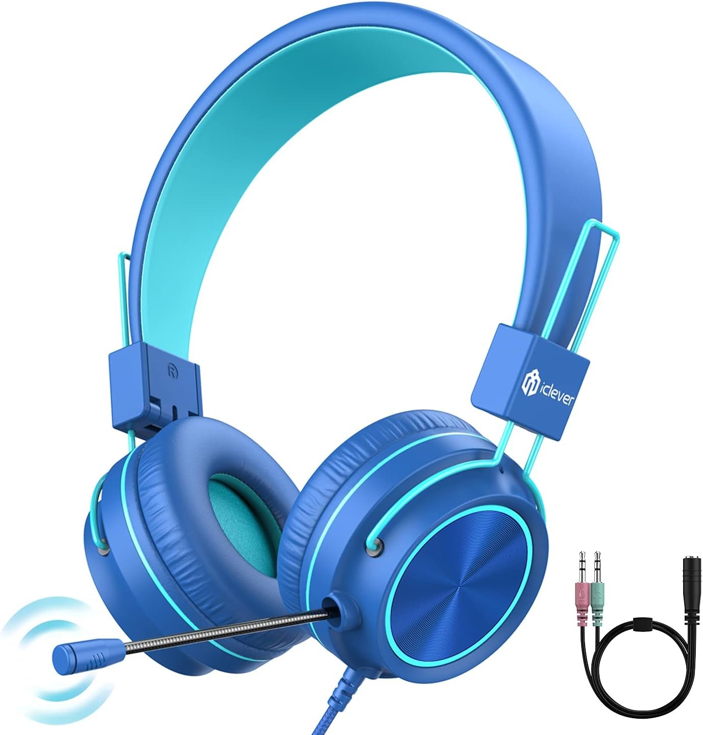 iClever HS21 Kids Headphones with Microphone for Virtual School- Rotatable Extendable Mic - 94 dB Volume-Safe Headphones for Kids, Wired Foldable Kid Gaming Headset for PS4/Xbox One/Switch/PC/Tablet