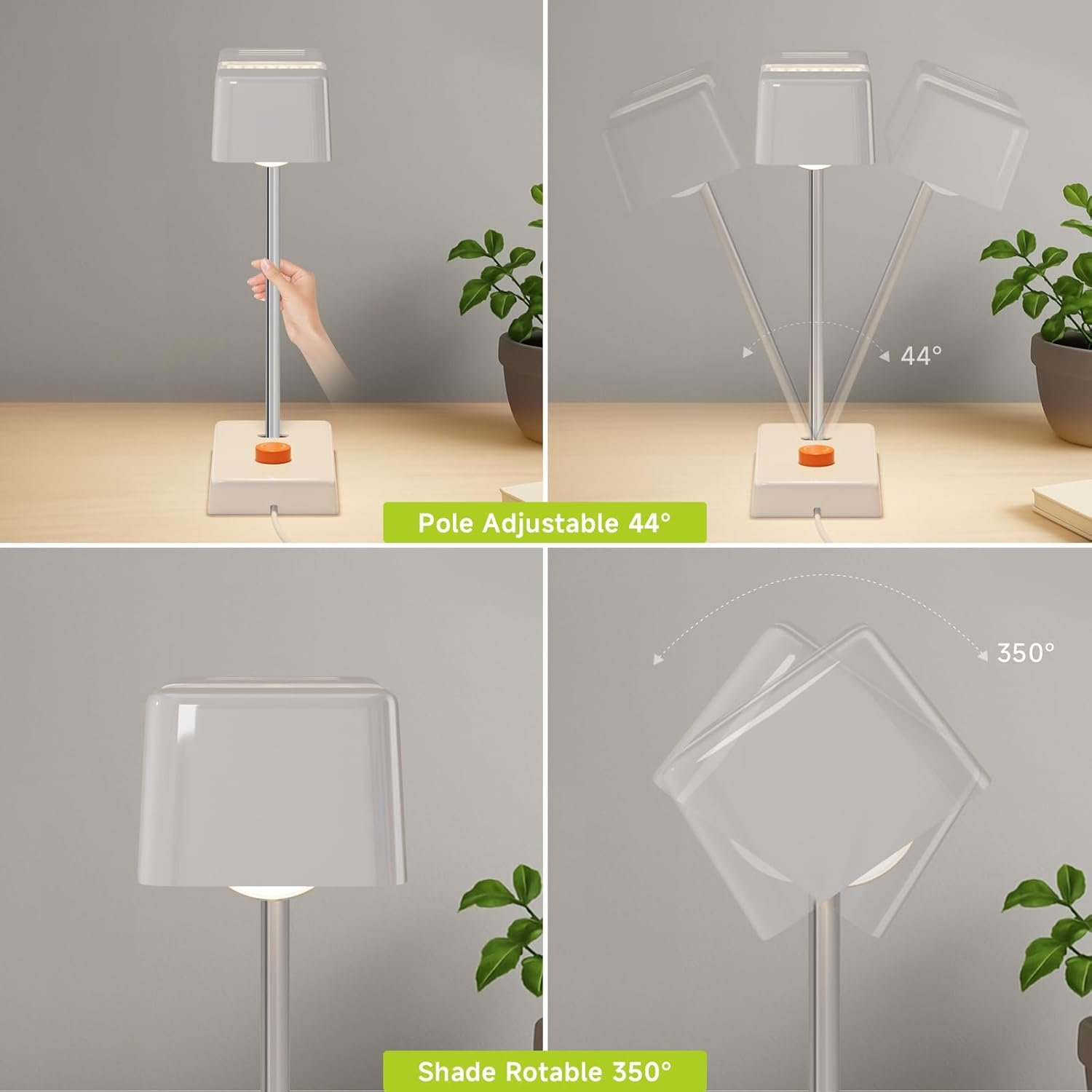 Mid -Century Modern White Desk Lamp-350° Rotatable Shade, 44° Swing Arm, Adjustable Bedside Table Lamp for Reading, Living Room, Bedroom, Home Office - Image 3