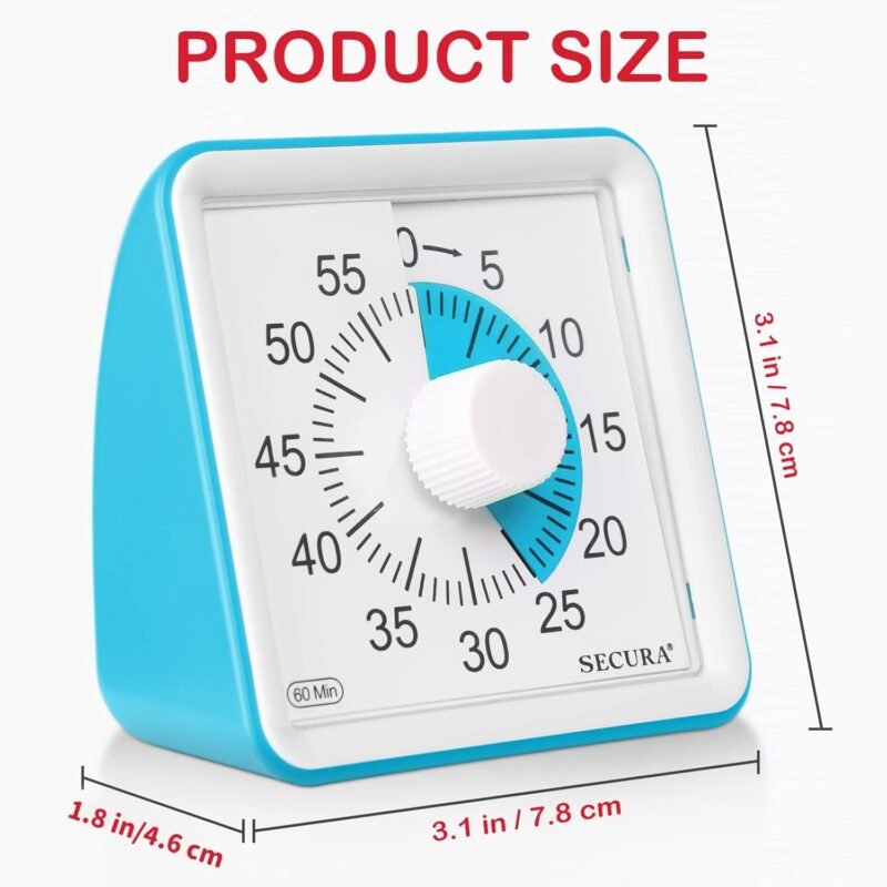 Secura 60-Minute Visual Timer, Classroom Timer, Countdown Timer for Kids and Adults, Time Management Tool for Teaching (Blue & Blue) - Image 7