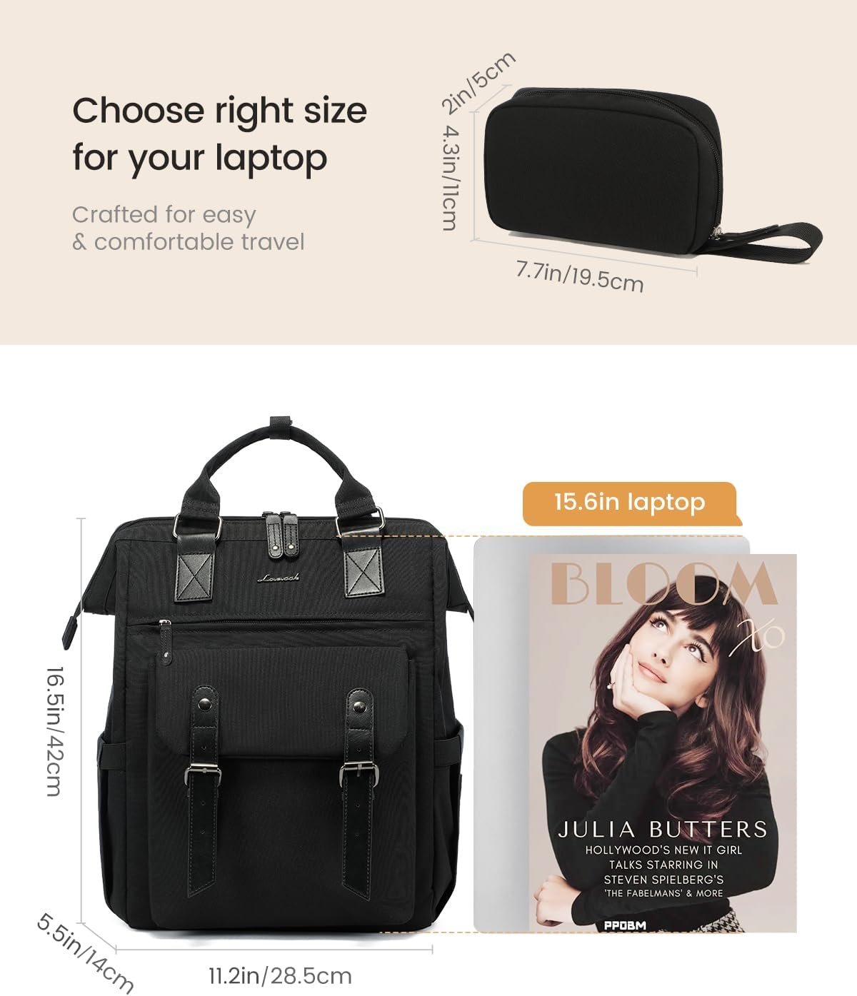 LOVEVOOK Laptop Backpack for Women, College School Backpack Student Bookbag, Teacher Work Bags Travel Backpack Purse, Business Computer Bag Commuter Nurse Bags, 15.6 Inch, Black - Image 8