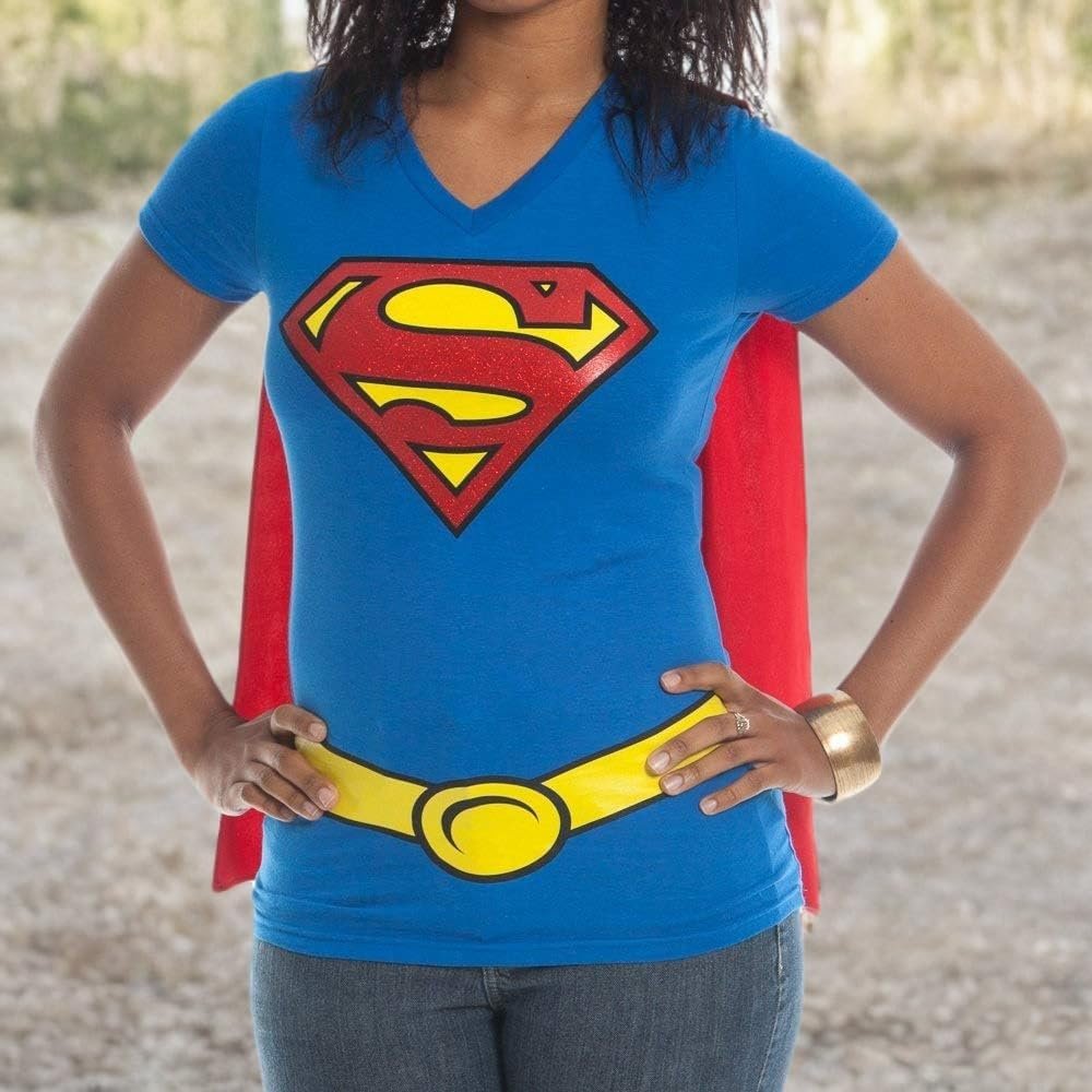 DC Comics Supergirl Glitter Logo Juniors Costume Cosplay Cape T-Shirt - Superman - Image 2