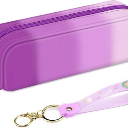 FINPAC Pencil Case, Small Pencil Pouch with Wristlet, Big Capacity Zipper Portable Silicone Pen Bag for Students Women, Bible Journaling Supplies and Accessories, Makeup Bags Organizer, Iris Purple