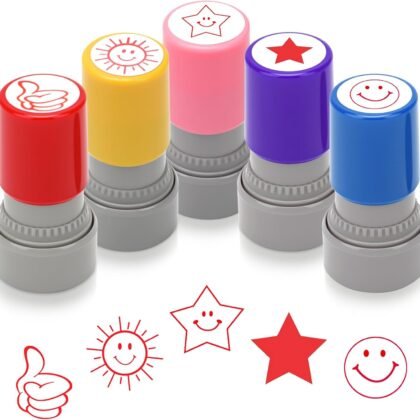 5 PCS Teacher Stamps for Classroom Self-Inking Rubber Behavior Stamps for Grading Cute Motivational Scoring Stamp Set for Homework Test Encouraging Students School Supplies (Red Color Pattern)