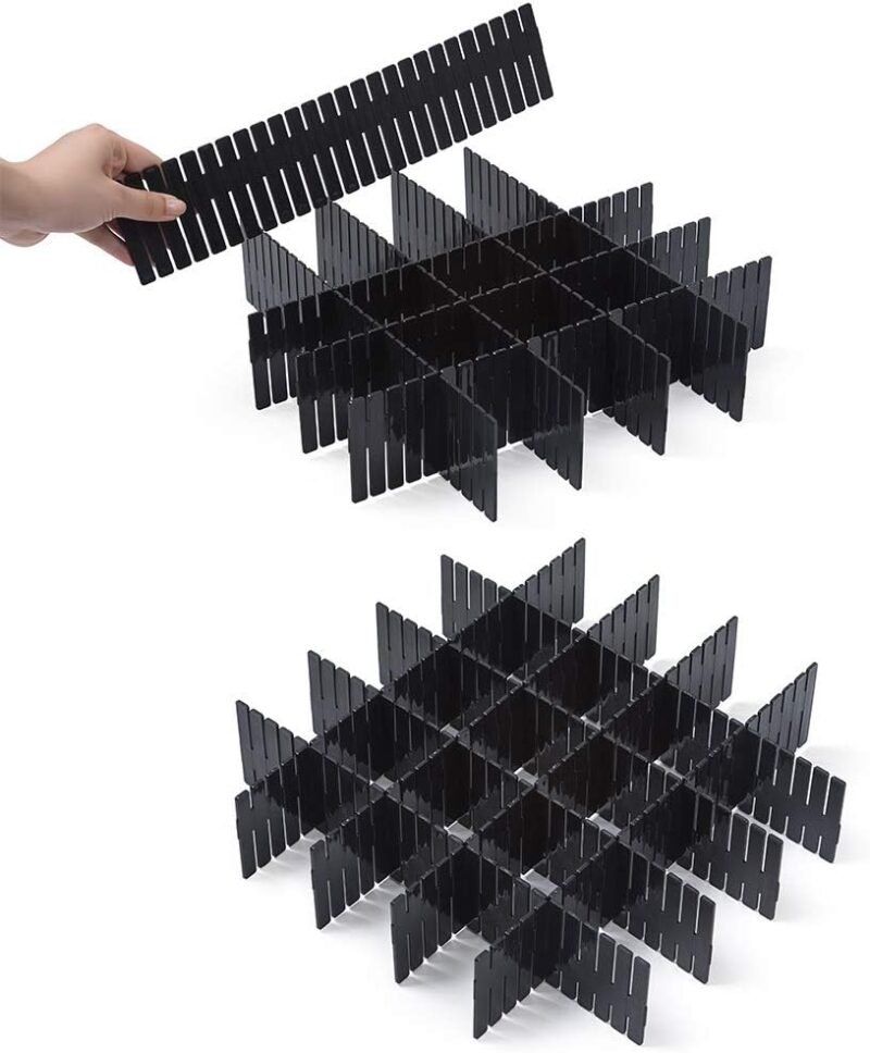Qozary 42 Pack Adjustable Drawer Organizer Dividers for Socks, Underwear, Makeup, Kitchen, Dresser