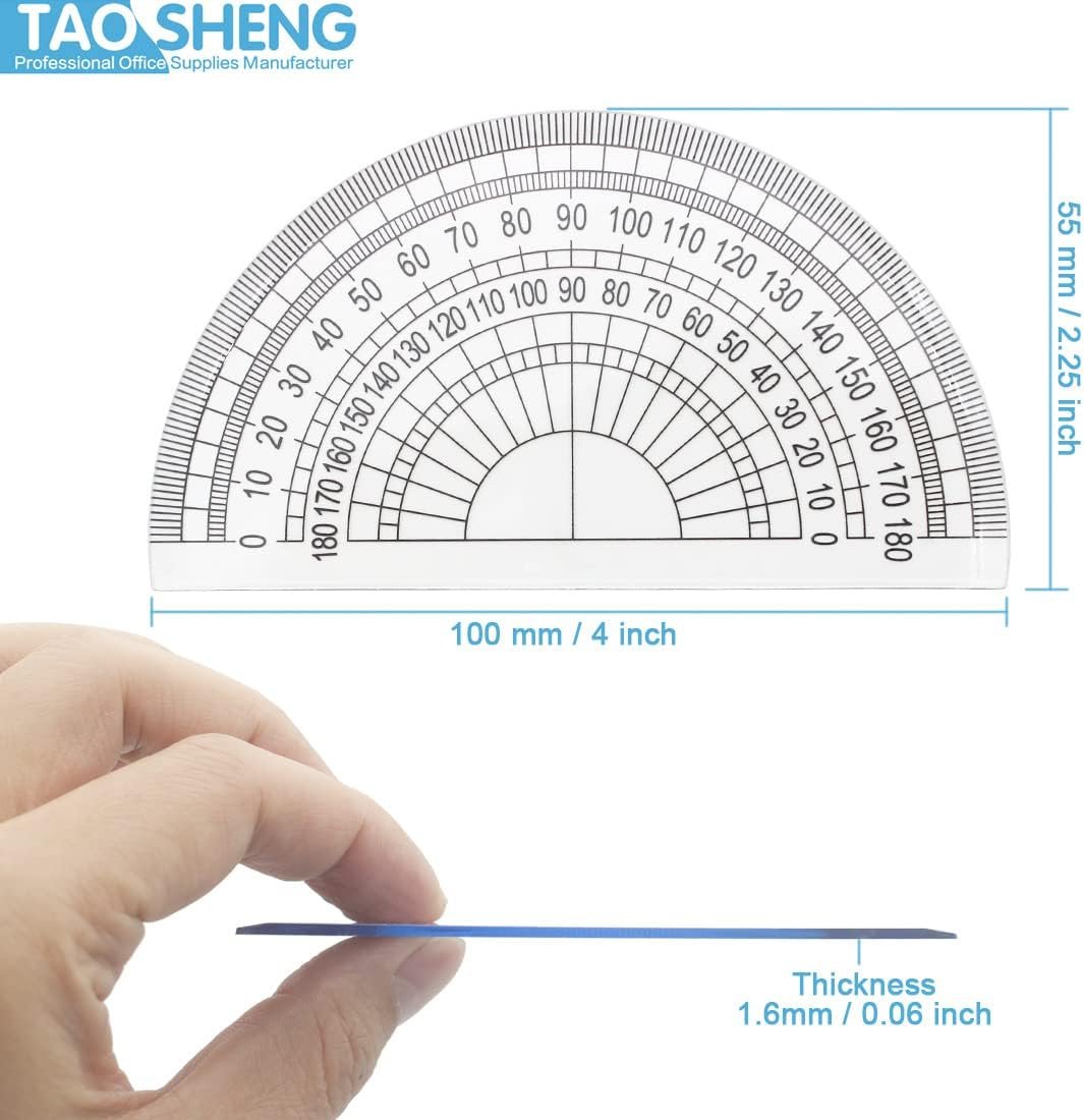 4-Inch 180 Degrees Plastic Protractor, 10cm Length Transparent Acrylic Semicircle Angle Measurement Ruler Tool for School Student Math Classroom Office Teachers, Clear 1 Pack - Image 2