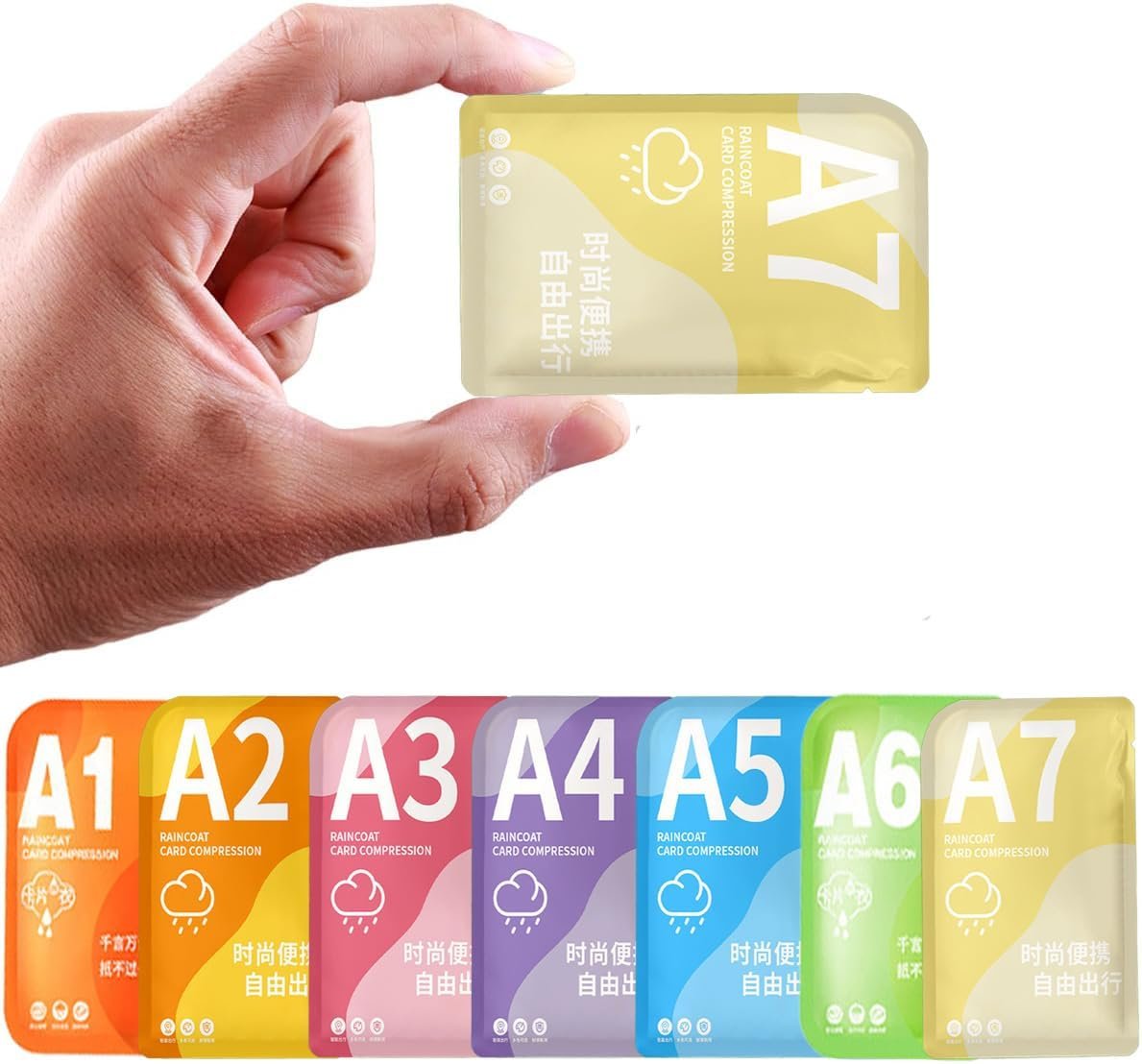 Disposable Rain Poncho Emergency Ponchos Rain Coat for Adults Women Men Compact Size 7 Packs 7 Color