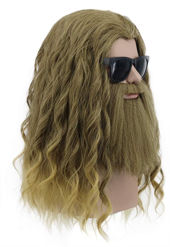 VGbeaty Adult Men Long Curly Gold Brown Mustache Wig - Thor Wig for Halloween Cosplay & Anime Costume Party - Image 2