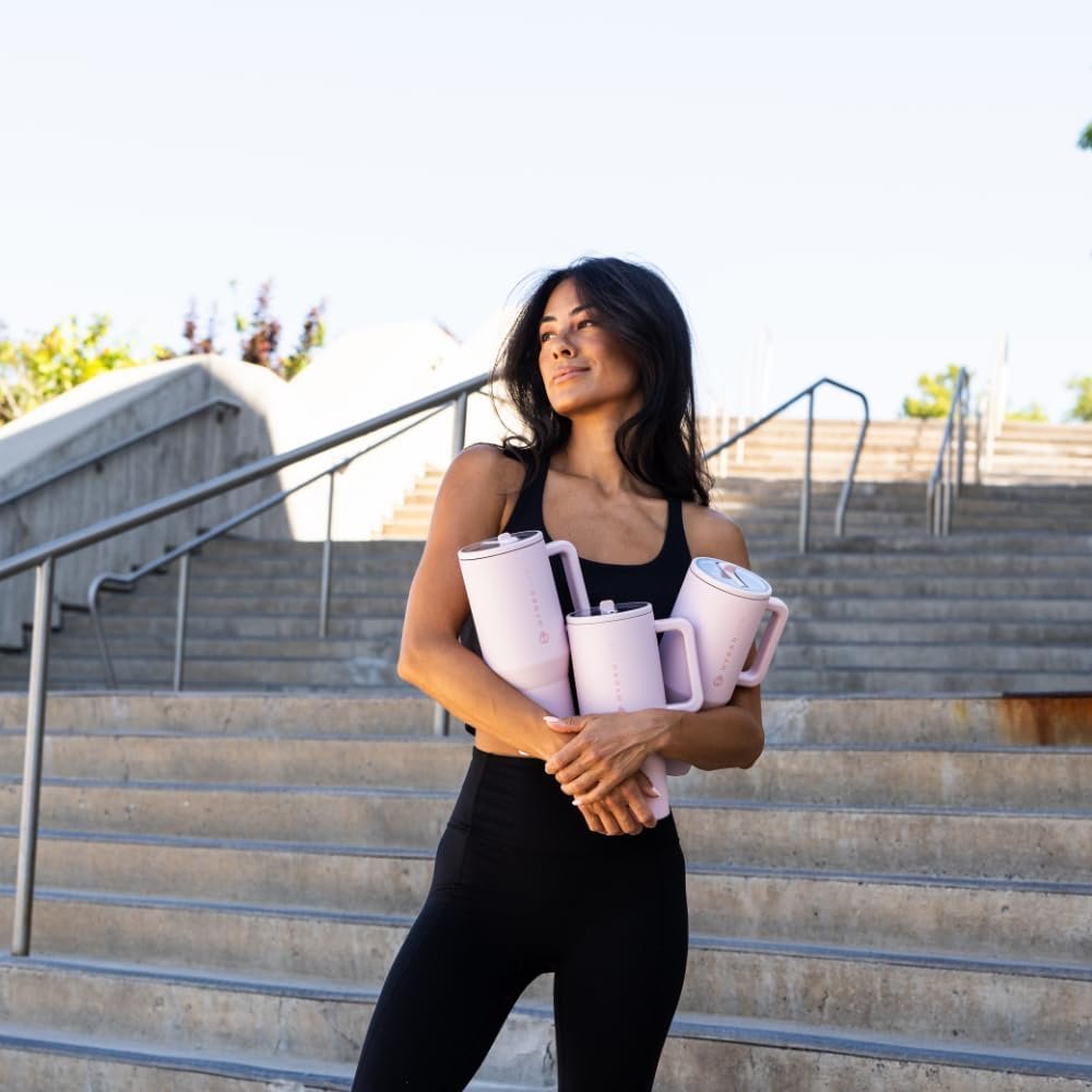 HydroJug Traveler - 40 oz Water Bottle with Handle & Flip Straw - Fits in Cup Holder, Leak Resistant Tumbler-Reusable Insulated Stainless Steel & Rubber Base - Gifts for Women & Men, Pink Sand - Image 5