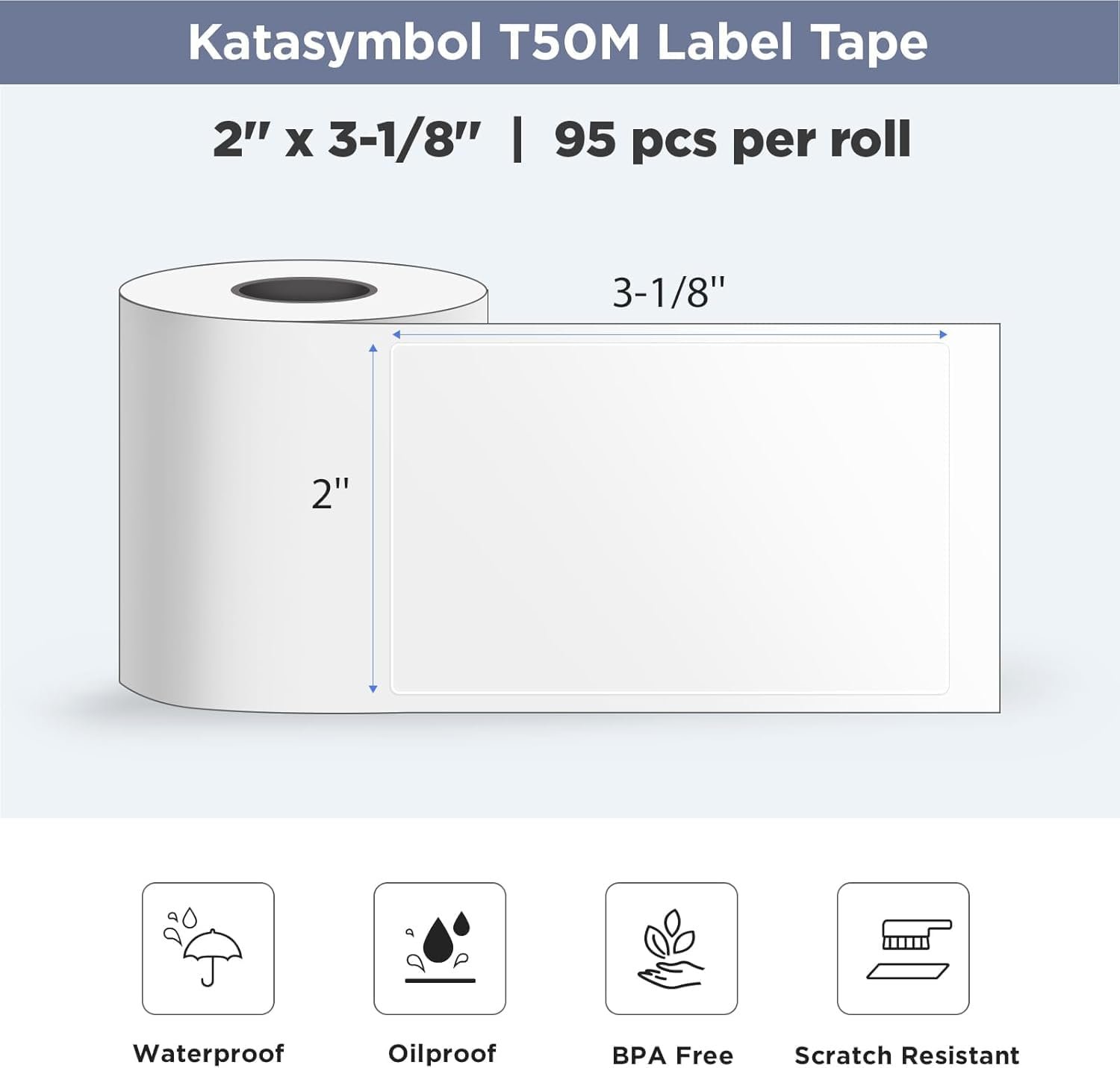SUPVAN T50M Series Label Maker Tape, Black on Transparent 1.57" × 2.36" (50mm × 80mm) 95 Labels/Roll Genuine Laminated Thermal Label Tape Refill, Waterproof Oilproof Adhesive Auto Detect Labels - Image 3