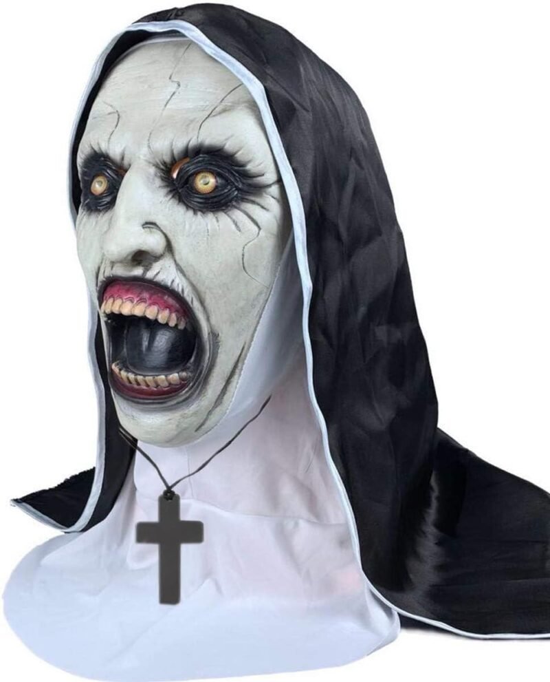 Utaomld Nun Scary Mask with Cross Charms Headscarf Costume Horror Nun Full Head Mask Adult Man Women Creepy Horror Costumes Halloween Party Props - Image 2