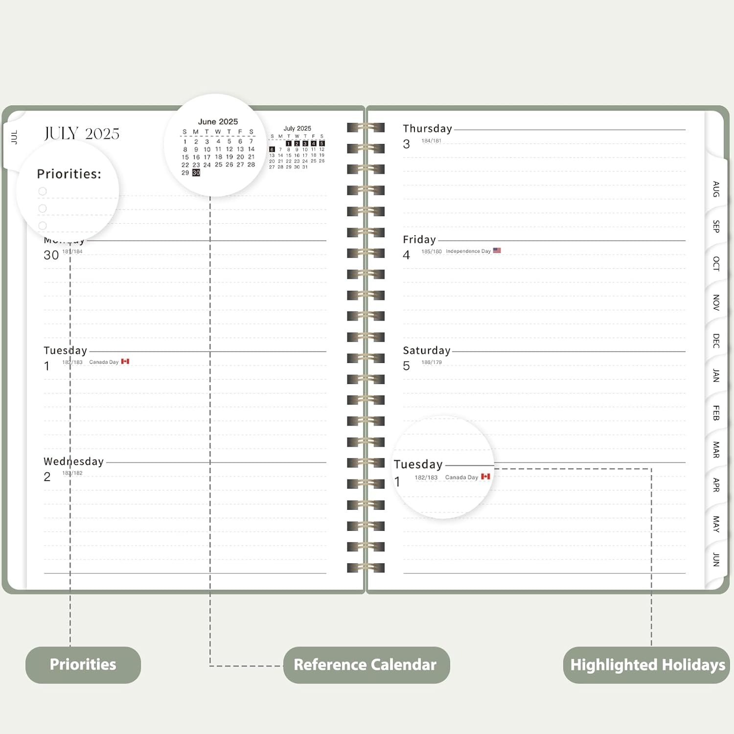 Planner 2025-2026, Weekly and Monthly Calendar Academic Planner (July 2025 - June 2026), Hardcover Teacher School Student Agenda with Tabs, Ideal for School Office Supplies, A5 (6.3" x 8.5") - Green - Image 3