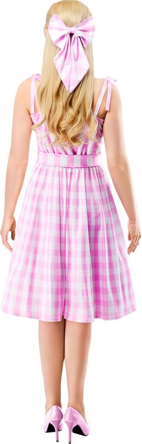 Rubies Barbie Perfect Day Costume Dress in Pink from the Barbie Movie, with Belt and Hair Bow For Adult Women - Image 4