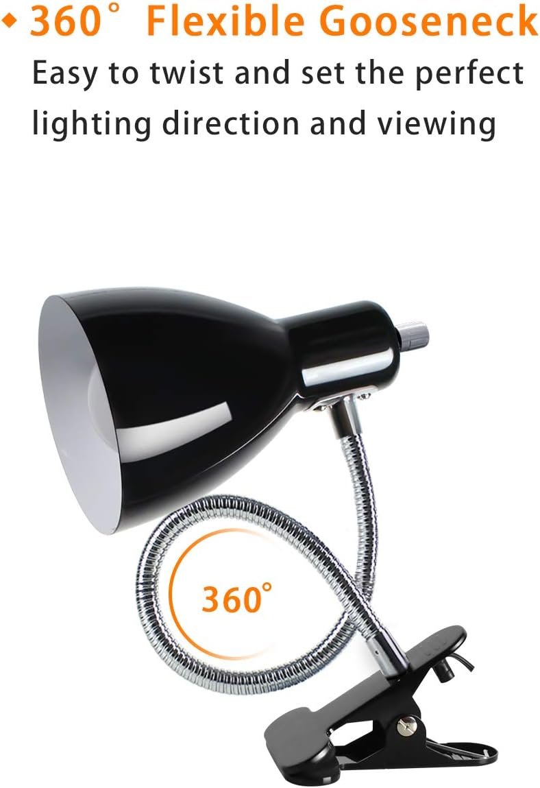 Desk lamp Eye-Caring Table Lamps, 360°Rotation Gooseneck Clip on Lamp Reading Light Portable Reading Book Light Clamp Study Desk Lamps for Bedroom and Office Home Lighting (Black) - Image 4