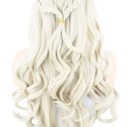 Women Wigs Beige Long Curly Wavy Cosplay Halloween Costume Party Wigs
