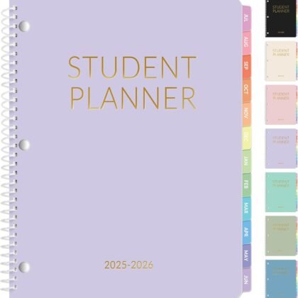 Student Planner 2025-2026, SUNEE Academic Weekly & Monthly Plan Book, Jul. 2025 - Jun. 2026, 8.5"×11" School Planner, Weekly Lesson Book with Week's Goals, Bookmark,Monthly Tabs,3-Hole Punched,Purple