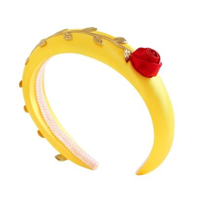 Princess Headband for Women Yellow Hair Hoop Rose Headwear Hair Accessories Halloween Costume Party Supplies for Belle