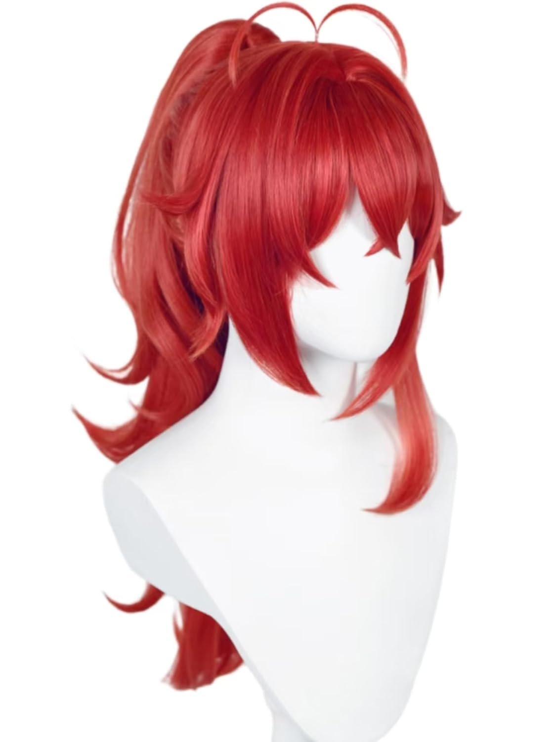 Diluc Cosplay Wig Red Ponytail Princess Wig with Bangs Red Pigtail Wigs for Women Men Halloween Party