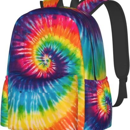 KiuLoam 17 Inch Backpack Colorful Rainbow Tie Dye Laptop Backpack Shoulder Bag School Bookbag Casual Daypack