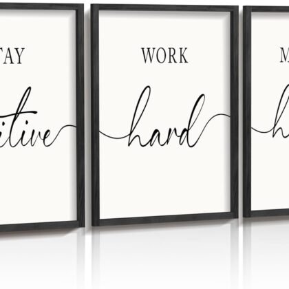 Heiple Motivational Wall Art 11"x14" Framed Wooden Inspirational Office Wall Decor for Men Picture Poster Positive Work Hard Quote Wall Decor for Home Office Bedroom (Black, 11”x14”)