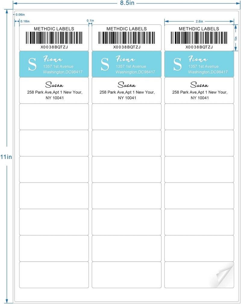 Methdic Address Labels 1" x 2-5/8" 900 Labels Sticker Paper for Laser/Ink Jet Printer Mailing Labels 8.5"×11" White 30 per Sheet - Image 2