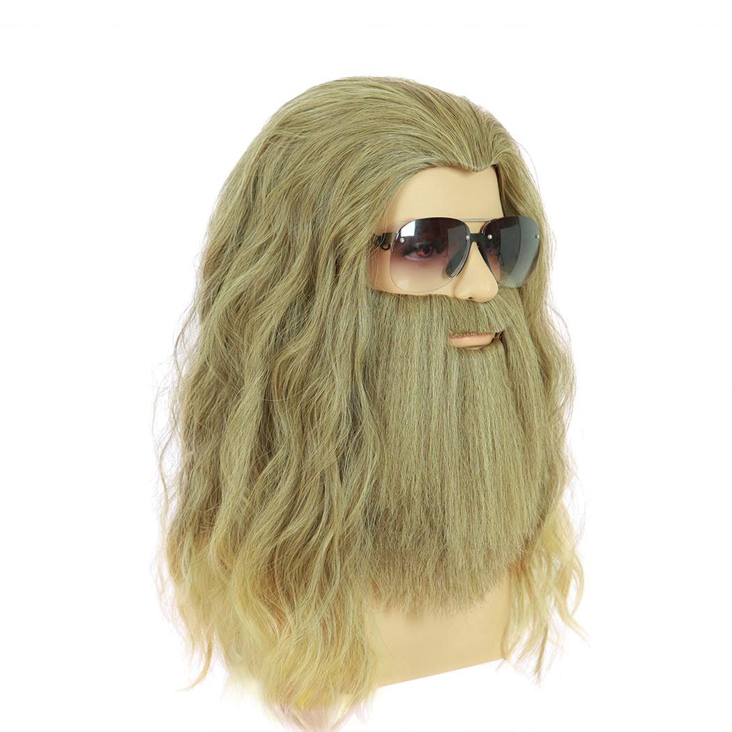 Long Gold Curly Men Wigs Thor Endgame Mustache Heat Resistant Synthetic Wig for Halloween Cosplay Anime Costume Party - Image 2